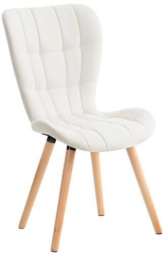 CLP Silla de Comedor Elda Tapizada en Cuero Sintético I Silla para Visita Estilo Nórdico con Base de Madera De 4 Patas Color:Blanco