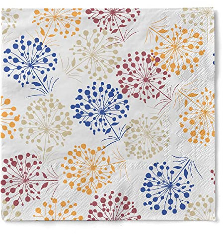 Sovie HOME Serviette ERNA in CREME-BORDEAUX aus 3-lagigem Tissue, 33 x 33 cm, 1/4 Falz, 20 Stück, zarte Pustblumen auf weißem Hintergrund, elegant, floral, Einweg