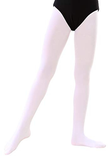 Soudittur Medias de Ballet Danza Para Niñas y Mujer 90 DEN en Blanco, L (140-165 cm)