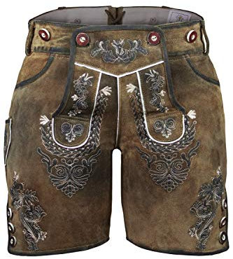 Edelnice Trachtenmode Bayerische Traditionelle Kurze Damen Lederhose Gina inkl. Hosenträger Gr. 32-48 (32)