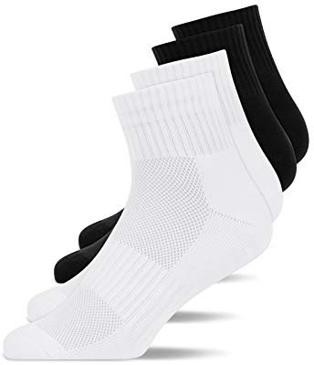Snocks Mittelhohe Laufsocken Herren Damen 4 Paar - Atmungsaktive Sportsocken ohne Verrutschen - Gemütliche und weiche Funktionssocken - Quarter Socken Sport - Gr. 39-42 - Farbe Mix (Schwarz/Weiß)