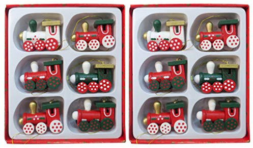 TOYANDONA 12 Pcs Christmas Decorations Wood Painted Train Set Christmas Tree New Year Hanging Decoration Kids