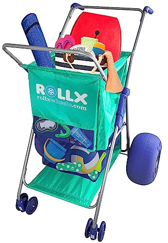 RollX Vikbar förvaring vagn strandvagn 30 cm ballonghjul – (pump ingår) (havsskum)