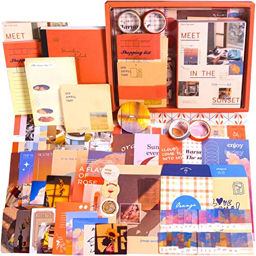 Scrapbooking Supplies Kit, Aesthetic Junk Journal Supplies, Scrapbook Kit | Cute Stationary Set with Bullet Journaling Stickers, Vintage Ephemera Collage Craft Supplies Gift for Adults Women Beginner