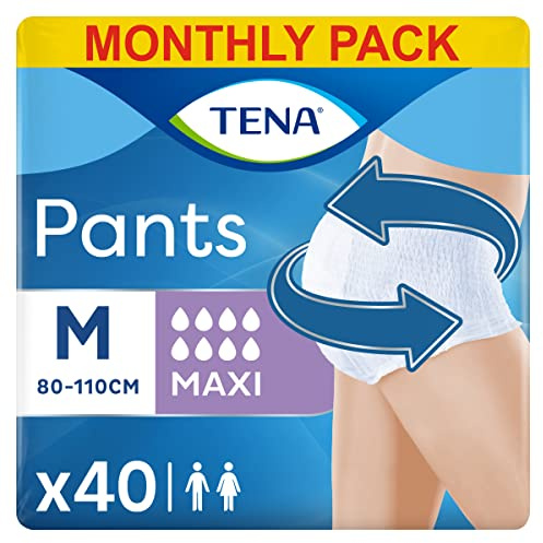 TENA Pants Maxi (M) Pacco Scorta Mensile - Mutandine assorbenti , elasticizzate e monouso, per perdite urinarie, unisex, discrete e confortevoli, 4 confezioni x 10 pezzi