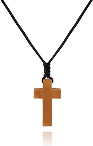 JISHGS Natural Wood Cross Pendant Necklace for Men Women， Cross for Car Mirror Pendant,Wooden Cross Necklace Gift (Wood color)