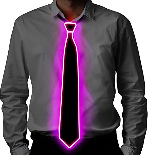 Ainiv Light Up Neckties, Man LED Luminous Tie w/ Power Cord, 3 Flash Modes, Adjustable Illuminated Tie w/ Zipper, Costume Accessory Parties, Bars, Halloween, School (Pink) (F5-3357886)