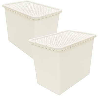 Pluto Packaging 80 Litre Strong Containers Large Cream Rattan Stackable Plastic Storage Boxes With Lids (1)