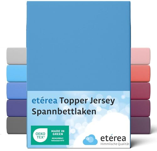 etérea Jersey Topper Spannbettlaken 120x200-120x220 cm Hellblau für 5-10 cm Steghöhe 100% Baumwolle - Oekotex Spannbetttuch Matratzen Bett Bezug - Bettlaken 120x200cm - 120x220cm Blau