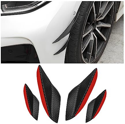 CGEAMDY 4 PCS Car Front Bumper Splitter, Carbon Fiber Car Front Bumper Lip Splitter Fin Canard Splitter, Fins Lip Canards Body Skirt Protector, Rubber Sticker Fins Body Spoiler Kit(Carbon Black)