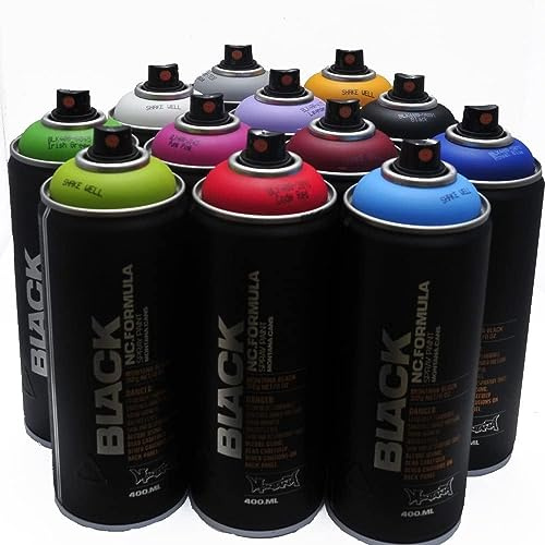 PROGAL COLORS Pack Colores Originales Montana Black – 12x Sprays 400 ml – Pintura en Aerosol – Secado Rápido – Excelente Poder Cubriendo – Durabilidad de los Colores – Kit Graffiti