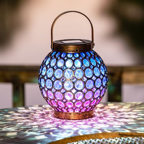 TERESA'S COLLECTIONS Gartendeko für Draußen,Solarlaterne für Außen,Rost Blaue Verlaufsfarbe Solarlampe Aufhängen,Solarleuchten für Außen,Flammeneffekt Garten Deko,Geschenke für Frauen