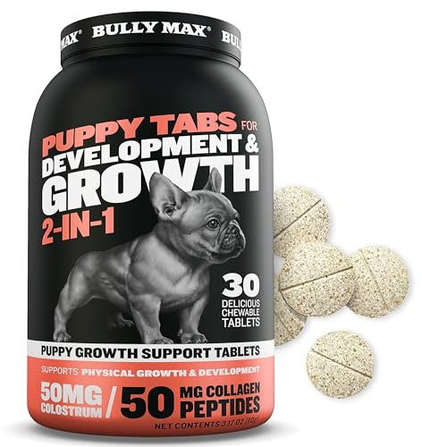 Bully Max 2-in-1 Puppy Vitamins - 30 Chewable Tablets for Development and Growth of Puppies - Dog Treats, Vitamin & Supplements for Small Dogs & Large Breed Growing Pups - Can Be Used as Food Topper