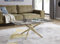 Furniturebox UK Leonardo Glass Dark Marble Effect Coffee Table - Shiny Gold Metal Legs In Stylish Nested Starburst Design - Modern Living Room Furniture for Contemporary Homes