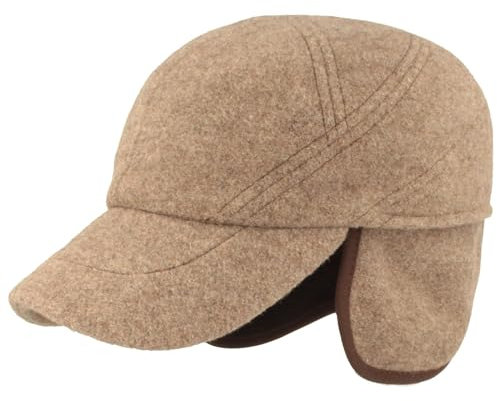 Breiter Winter Baseball Cap, Schirmmütze mit Teflon® Membran, ausklappbarer Ohrenschutz, Wolle Taupe 57