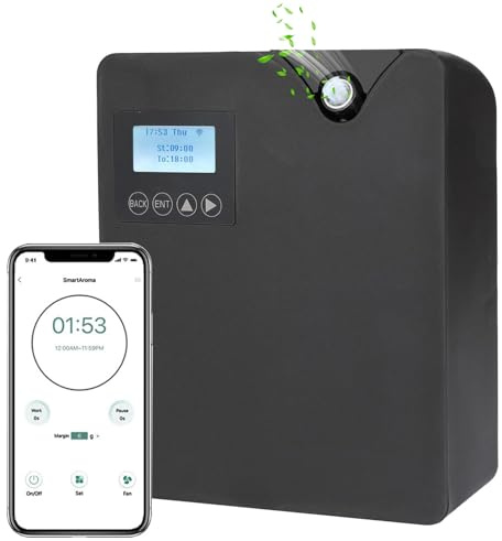 Machine à air parfumée intelligente 300 ml pour la maison,diffuseur d'huiles essentielles sans eau avec technologie de nébulisation,contrôle Bluetooth et Wi-Fi,couverture de 2000 pieds carrés black