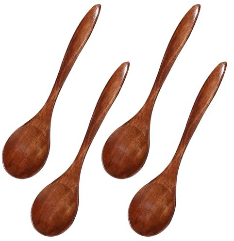 4 Cucchiai in Legno Naturale, Accessori da Cucina per Caffè, Tè e Zuppa