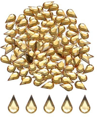 QUARKZMAN 200Pcs Gemas de Lágrima de Acrílico de Espalda Plana de 6x10mm Piedras Preciosas Artificiales para Manualidades Bisutería Pintura Facial Bodas Fiestas - Marrón Claro