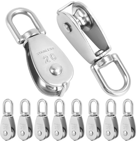 QWORK® 10 pezzi Puleggia M20, pulegge in acciaio inossidabile 304 per funi metalliche fino a 6 mm di diametro, capacità di carico 75 kg