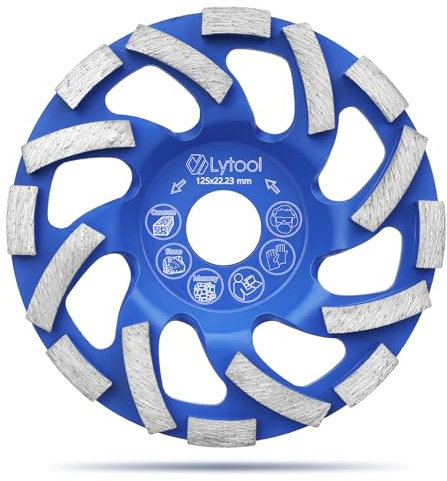 Lytool Diamant Schleiftopf 125mm×22.23mm, Topfschleifer Beton Schleifscheibe für Beton, Stein, Naturstein, Fliesenkleber, Mauerwerk Granit, Betonschleifer Twin Speed Extreme Topfscheibe