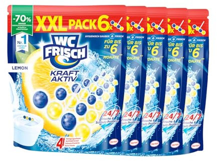 WC Frisch Kraft Aktiv Duftspüler Lemon 5x(6x 50 g), WC-Reiniger für Reinigung bei jeder Spülung, Duftsteine für langanhaltend frischen Duft und hygienische Sauberkeit, mit Anti-Kalk-Formel, 5er Pack