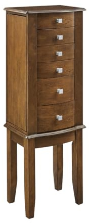 Powell Janie Walnut Five Drawer Jewelry Armoire with Flip-Up Top Mirror
