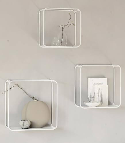 Kazai.® Set Mensole da Muro 'Noora' | 3 Mensole Sospese in Metallo Design | Mensola Decorativa da Parete e Portaoggetti per Soggiorno, Ingresso, Cucina o Camera da Letto | Bianco