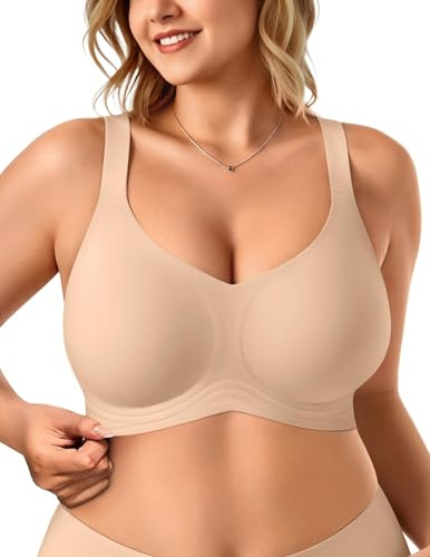 Vertvie Reggiseno morbido senza cuciture senza ferretto push up per grandi seni senza ferretto bustino imbottito Bralette Tshirt Minimizer BHS Schalf, pelle, 4XL