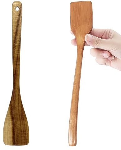 UPTALY 2 spatole sottili in legno per omelette (27 cm x 4,5 cm), spatola in legno smussato a 15 gradi, per padelle piccole e mini padelle antiaderenti, naturale, senza giunzioni, tornitore