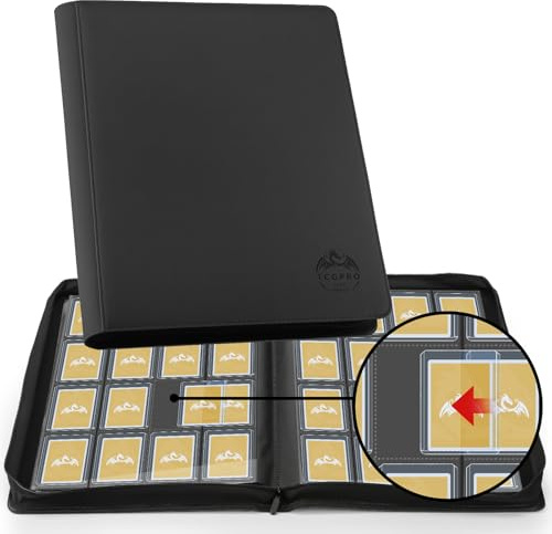 TCGPRO 16 tasche Toploader, per carte da collezione da 640 3 x 4 con custodie, album Toploader 20 pagine double face, compatibile con Trading Card, carte sportive, ecc. Nero