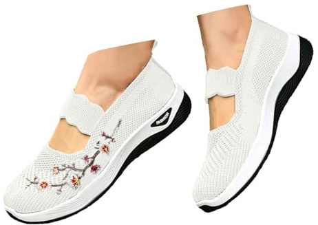 Generisch Zapatillas ortopédicas para mujer, zapatos para diabéticos, ligeros, cómodos, para la salud, verano, transpirables, zapatos de tela ancha, con bordado de flores