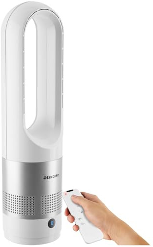 tectake® Ventilador Torre Sin Aspas, Ventilador Portatil Silencioso, Climatizador, Aire Acondicionado Portatil, Climatizador Portatil, Temporizador, Enfriador de Aire - Blanco