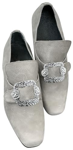 Mocassini da uomo vintage con fibbia, punta quadrata, scarpe formali, in stile barocco, con accento decorativo in metallo, design senza lacci, fodera morbida, calzature per costume retrò, bianco, 41