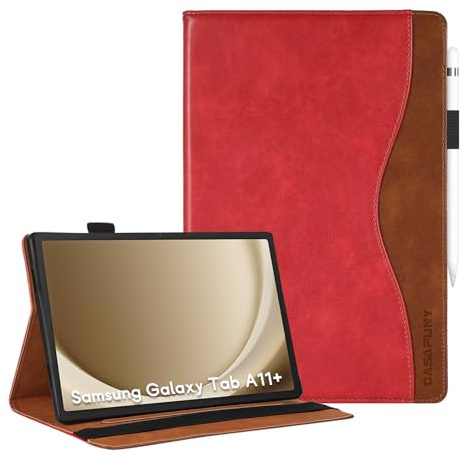 CASAFUNY Coque pour Samsung Galaxy Tab A11 Plus 2025/Tab A9 Plus 2023 11 Pouce Étui Housse de Protection en Cuir PU avec Poche de Document pour Samsung Galaxy Tab A11+ Plus / A9+ Plus, Rouge