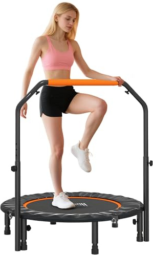 HOMCOM Trampoline de Fitness Gymnastique Trampoline Adulte avec poignée réglable, Pliable, 6 Pieds, 28 Ressorts Ø 102 cm, Noir Orange
