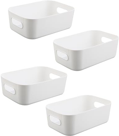 Cajas de almacenaje blancas 4 unidades – Cajas organizadoras & organizer box, cajas pequeñas de plástico, cajas apilables para cocina, armario y baño (20 × 14 × 7 cm), almacenaje y organización