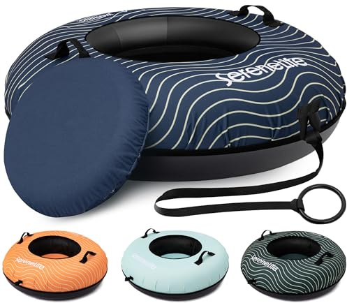 SereneLife Snowtube 102 cm – Aufblasbarer Schlitten mit Zugband & Hartplastikboden für Kinder & Erwachsene Reinforced Boden & Extra-Polsterung - Schnelle Gleitfläche - Winterspaß für 2 Personen
