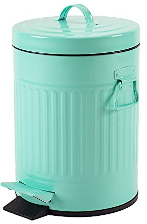 Badezimmer Mülleimer mit Deckel, kleiner mintgrüner Abfallkorb für Badezimmer Schlafzimmer nach Hause, Retro Step Mülleimer mit Soft Close Vintage Büro, 5 Liter, glänzendes mintgrünes Türkis