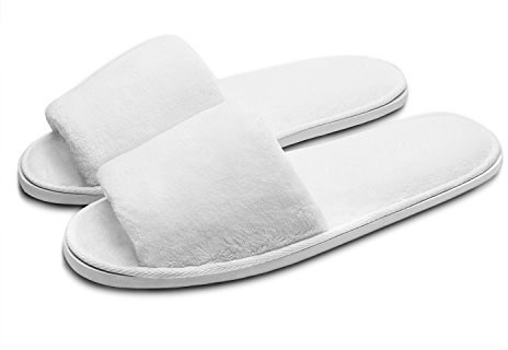 Echoapple Two Size Fit Most Slippers - 5 Pairs of Deluxe Open Toe Disposable Slippers for Spa, Party Guest, Hotel and Travel (6/7.5 UK, White)