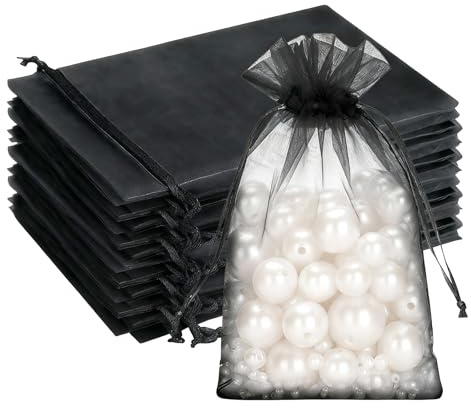 G2PLUS 100PCS Sacchetti Organza Nero 10x15CM - Borse Regalo con Coulisse per Matrimonio, Confetti, Caramelle e Gioielli