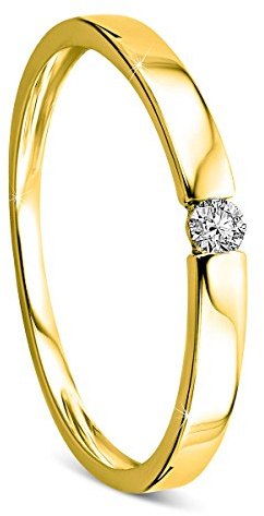 Orovi Anillo para mujer, anillo de compromiso de oro solitario, anillo de diamante de 14 quilates (585) con diamantes de 0,05 quilates, Oro