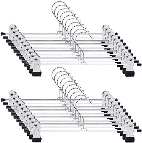 Dikenson Trouser Hangers - Pack of 20 Skirt Hangers With Adjustable Non-Slip Clips, Heavy Duty and Durable - Space Saving Pants and Skirts Organizer