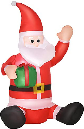 HOMCOM 4ft Inflatable Christmas Santa Claus Gift with LED Xmas Décor Holiday Outdoor Yard Decoration