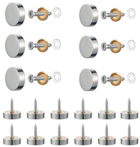Gueenky 20 juegos Embellecedor para tornillos para espejo, 12mm de cobre pulido Clavos de espejo con tapones para tornillos decorativas para espejos platos de vidrio para baño armarios muebles (12mm)