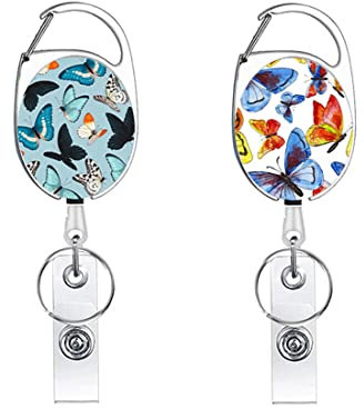 ZMREN Ausweisjojo, 2 pcs Retractable Schlüsselanhänger, Kartenhalterer Ausziehbarer Schlüsselanhänger, für Ausweiskarten Schlüssel Ausweishalter und Gürtelclip Befestigung