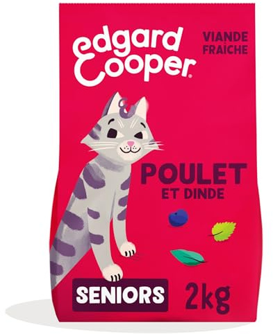 Edgard Cooper Croquettes pour Chat Senior Stérilisé, Senior, Dinde & Poulet 2kg, Sans céréales, Viande fraîche, Nourriture naturelle, Croquette Riche en protéines, Sans sucres ajoutés