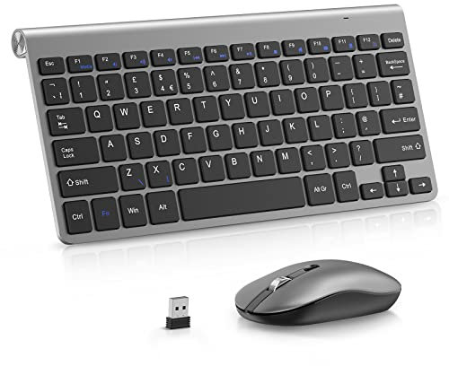 Mini Wireless Keyboard and Mouse, PINKCAT 2.4G Ultra-Thin Keyboard and Ergonomic Silent Mouse Set with 12 Multimedia Shortcuts for Computer, PC, Laptop, Tablet, Desktop, Android Smart TV (Gray)
