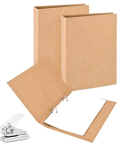 Ringbuch A5 Nachfüllbar Kraftpapier, 2 Stück Set mit Punch, Ringbuch Ordner A5 mit 2 Ringe zum Hinzufügen Broschüren-Cover Papiere Lose Blätter für Schule & Büro