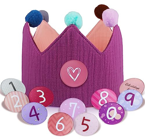 Qetlavee Geburtstagskrone Musselin mit Zahlen,krone geburtstag Jungen Mädchen | Kinder Partyhüte,Party Deko| Kindergeburtstag deko | für den Kindergeburtstag | Krone aus Button Zahlen von 0-9