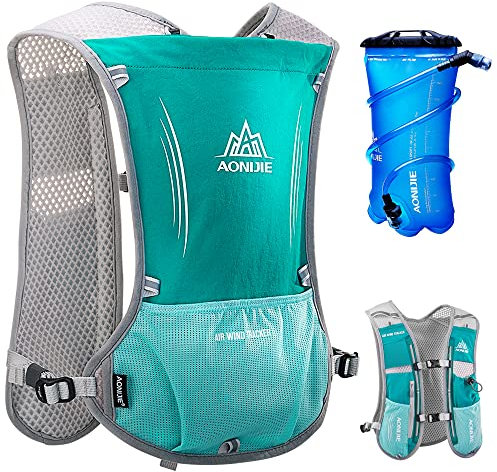 Tyuodna 5L Trinkrucksack Laufrucksack,Trailrunning Rucksack mit Trinkblase 2L,Atmungsaktiv und Leicht Running Vest,Trinkweste Laufen für Damen Herren (Grün+2LTrinkblase)